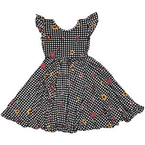 Dot Smile Girl 8 10 Empire Black White Gingham Flower Floral Dress V Neck‎ NWT